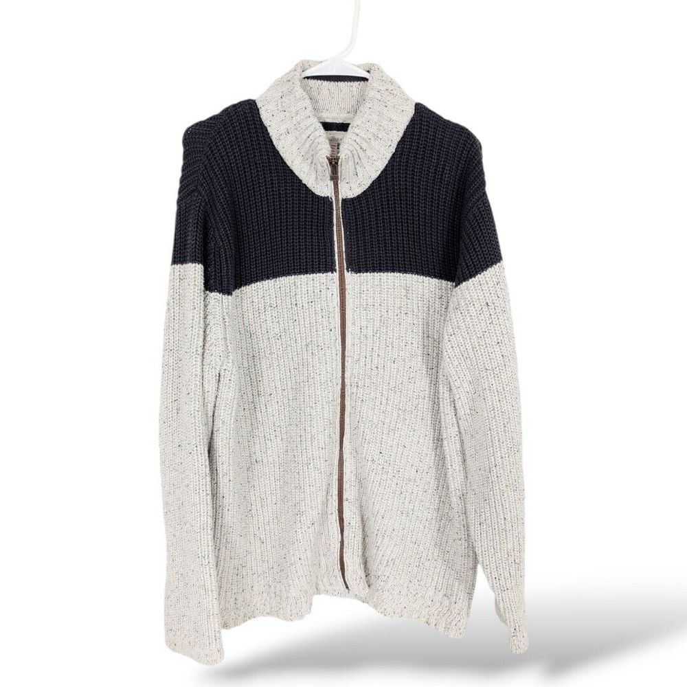 Carbon 2 Cobalt Cardigan Sweater Mens‎ XL Chunky Knit Full Zip Cotton Heavy